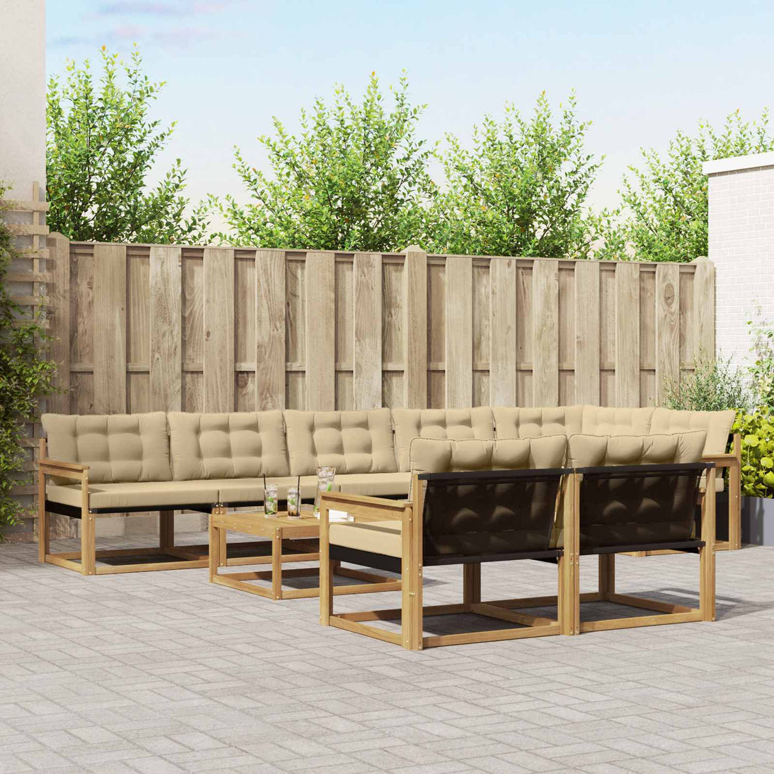vidaXL Conjunto de sofás de exterior 9 uds. y Beige