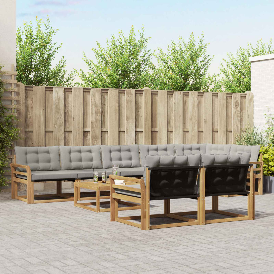 vidaXL Conjunto de sofás de exterior 9 uds. Blanco y Gris Claro
