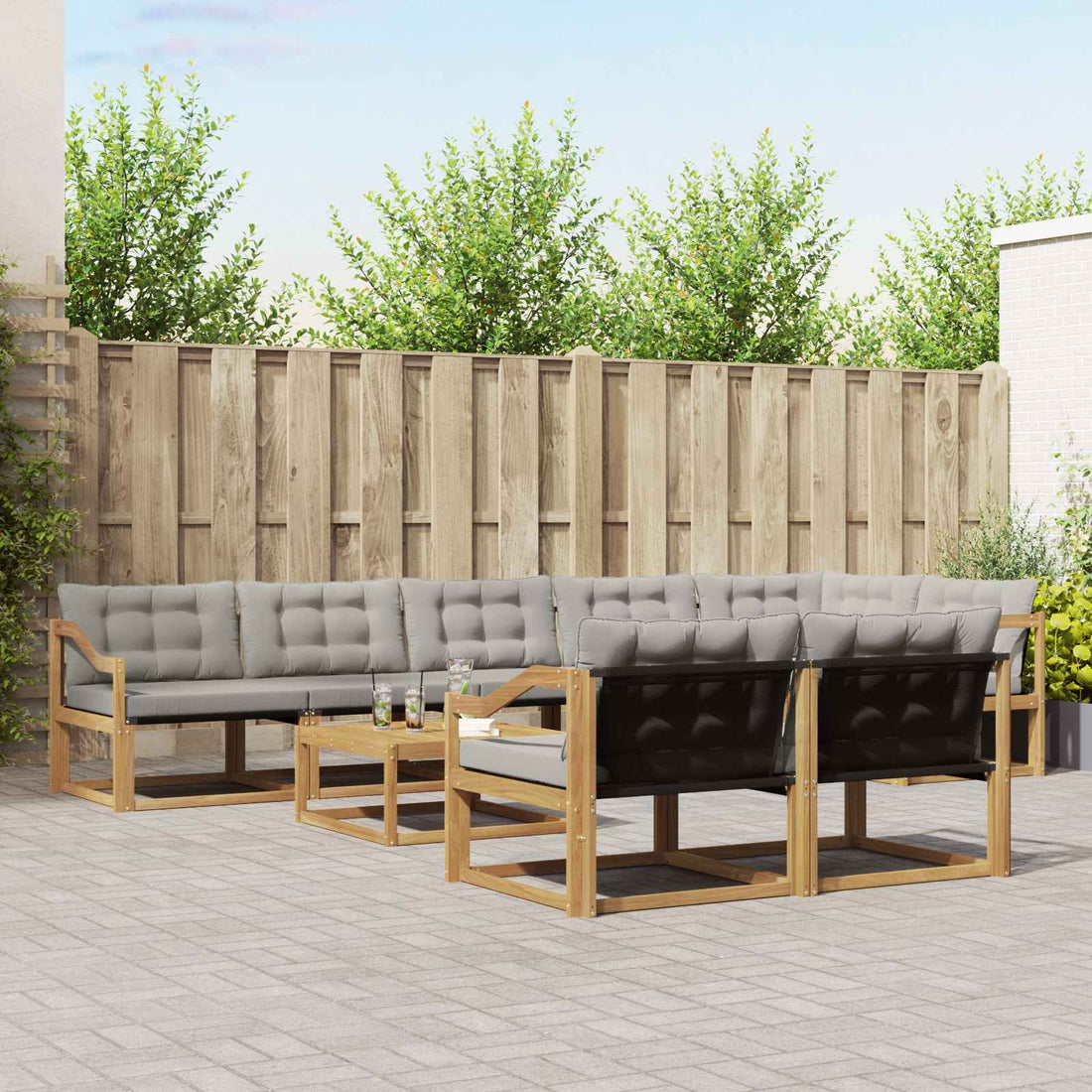 vidaXL Conjunto de sofás de exterior 9 uds. Blanco y Gris Claro