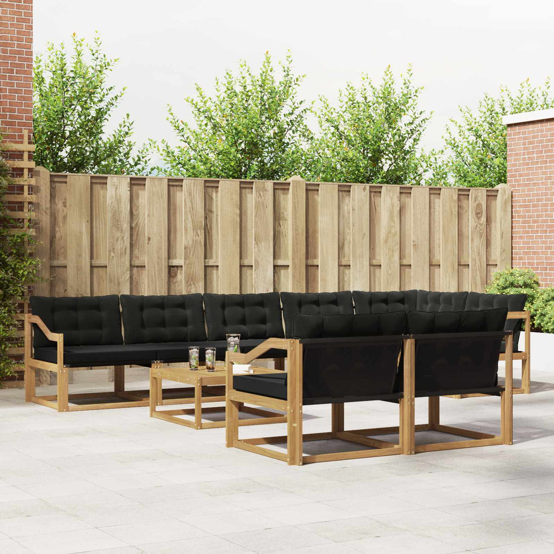 vidaXL Conjunto de sofás de exterior 9 uds. Blanco y Negro