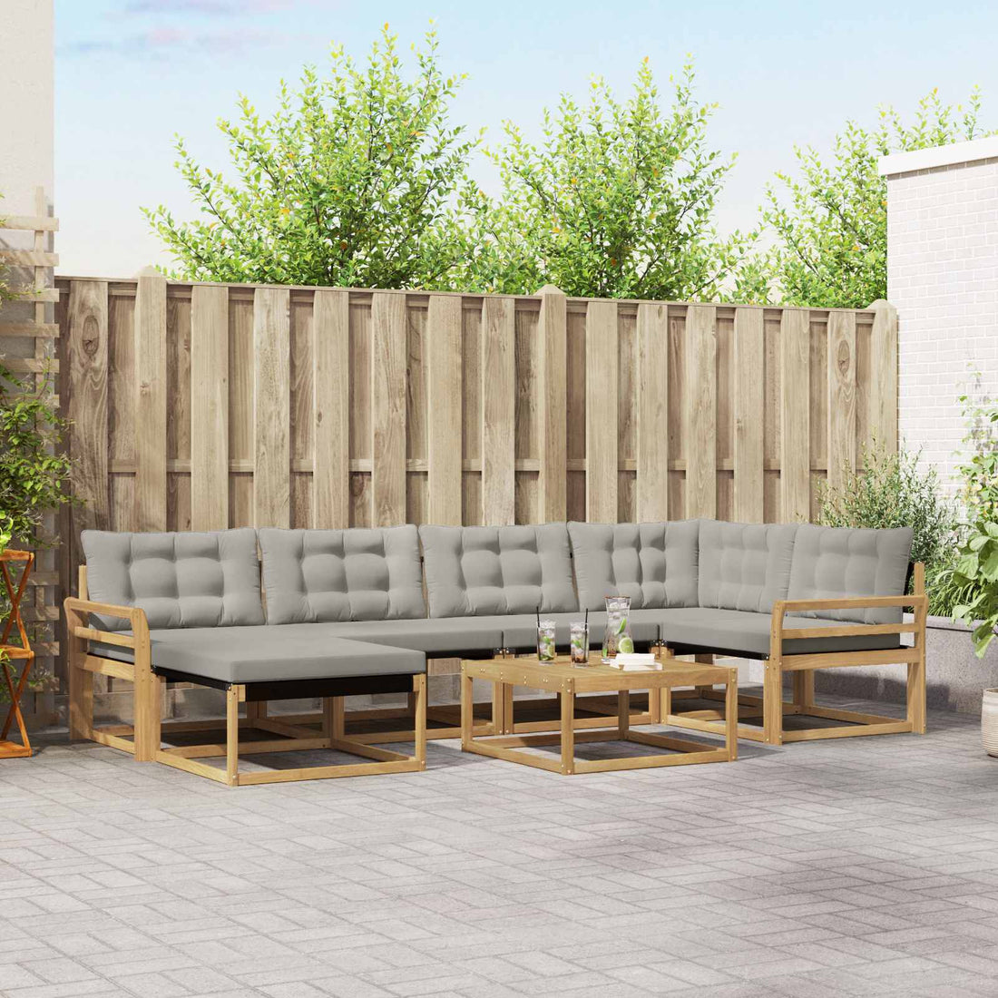 vidaXL Conjunto de sofás de exterior 7 uds. Blanco y Gris Claro