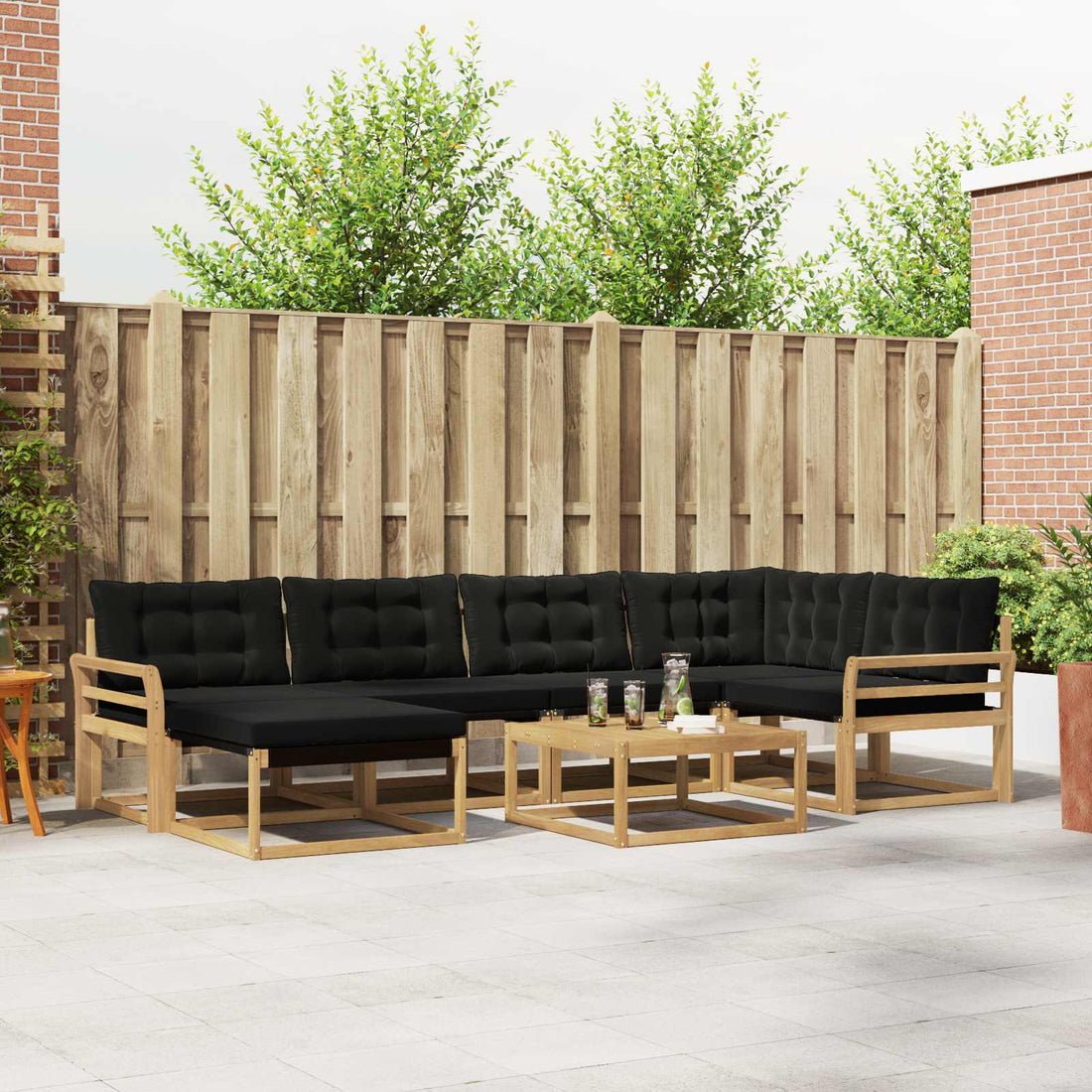 vidaXL Conjunto de sofás de exterior 7 uds. Blanco y Negro