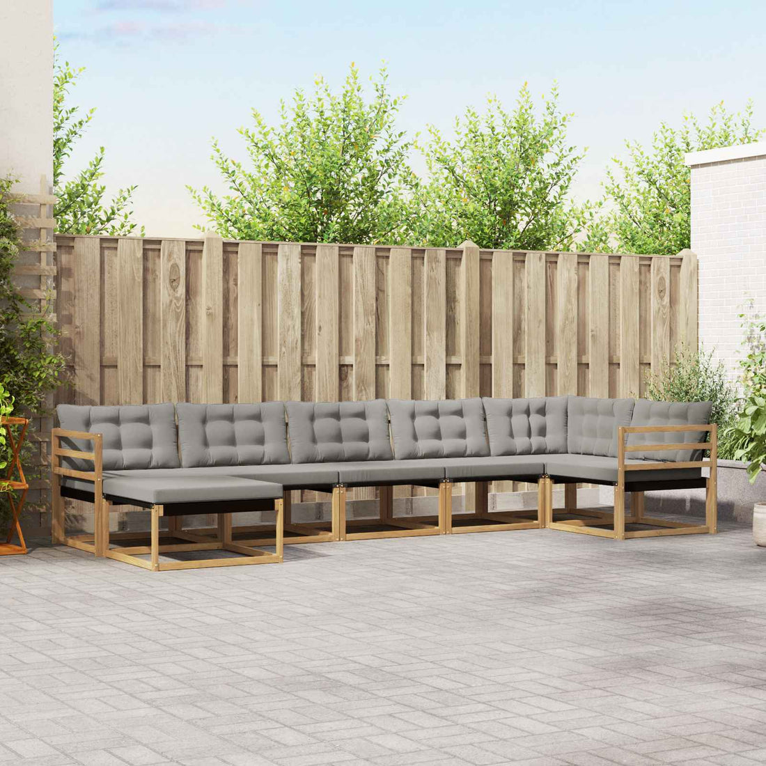 vidaXL Conjunto de sofás de exterior 7 uds. Blanco y Gris Claro