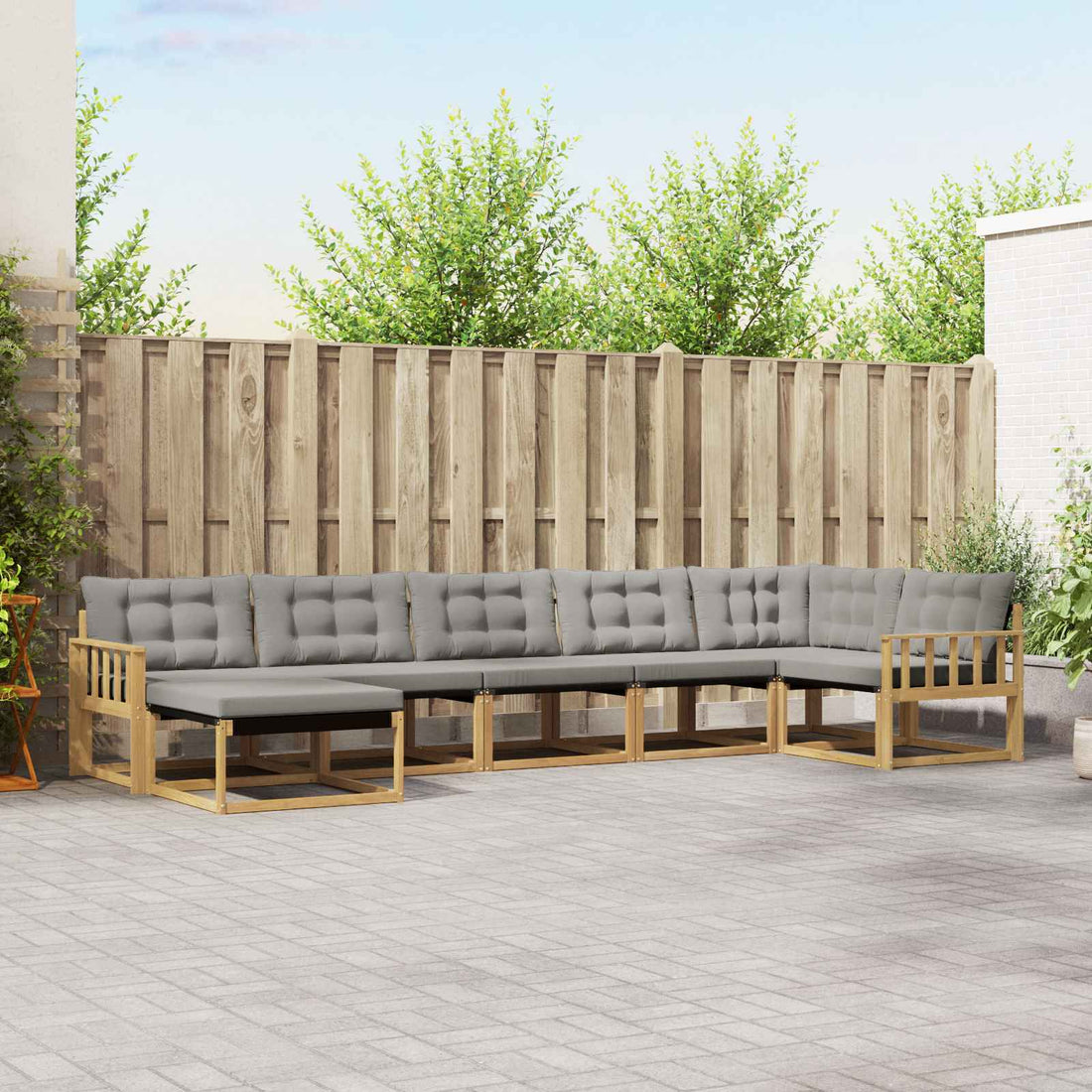 vidaXL Conjunto de sofás de exterior 7 uds. Blanco y Gris Claro