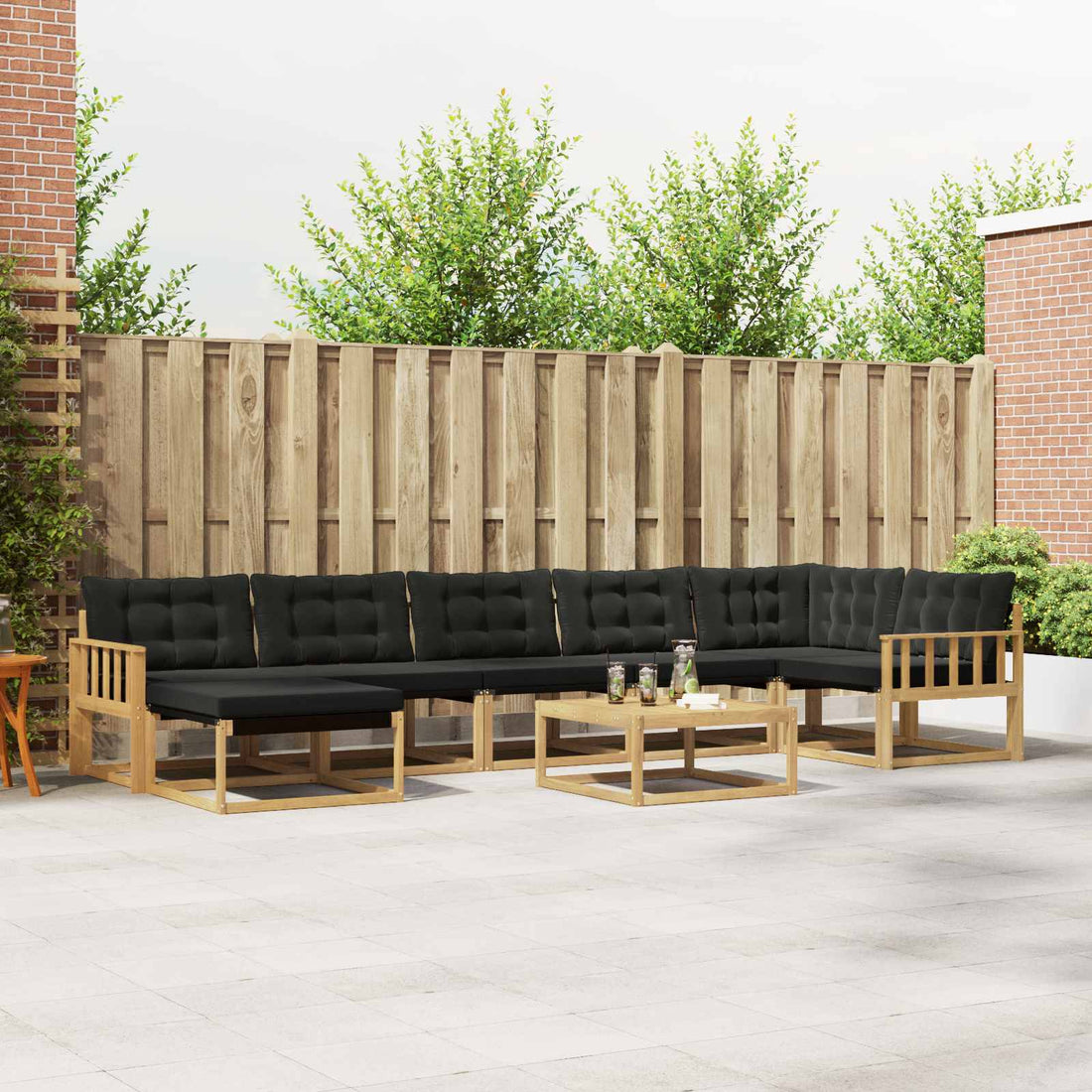 vidaXL Conjunto de sofás de exterior 8 uds. Blanco y Negro