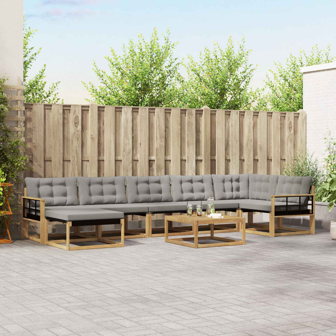 vidaXL Conjunto de sofás de exterior 8 uds. Blanco y Gris Claro