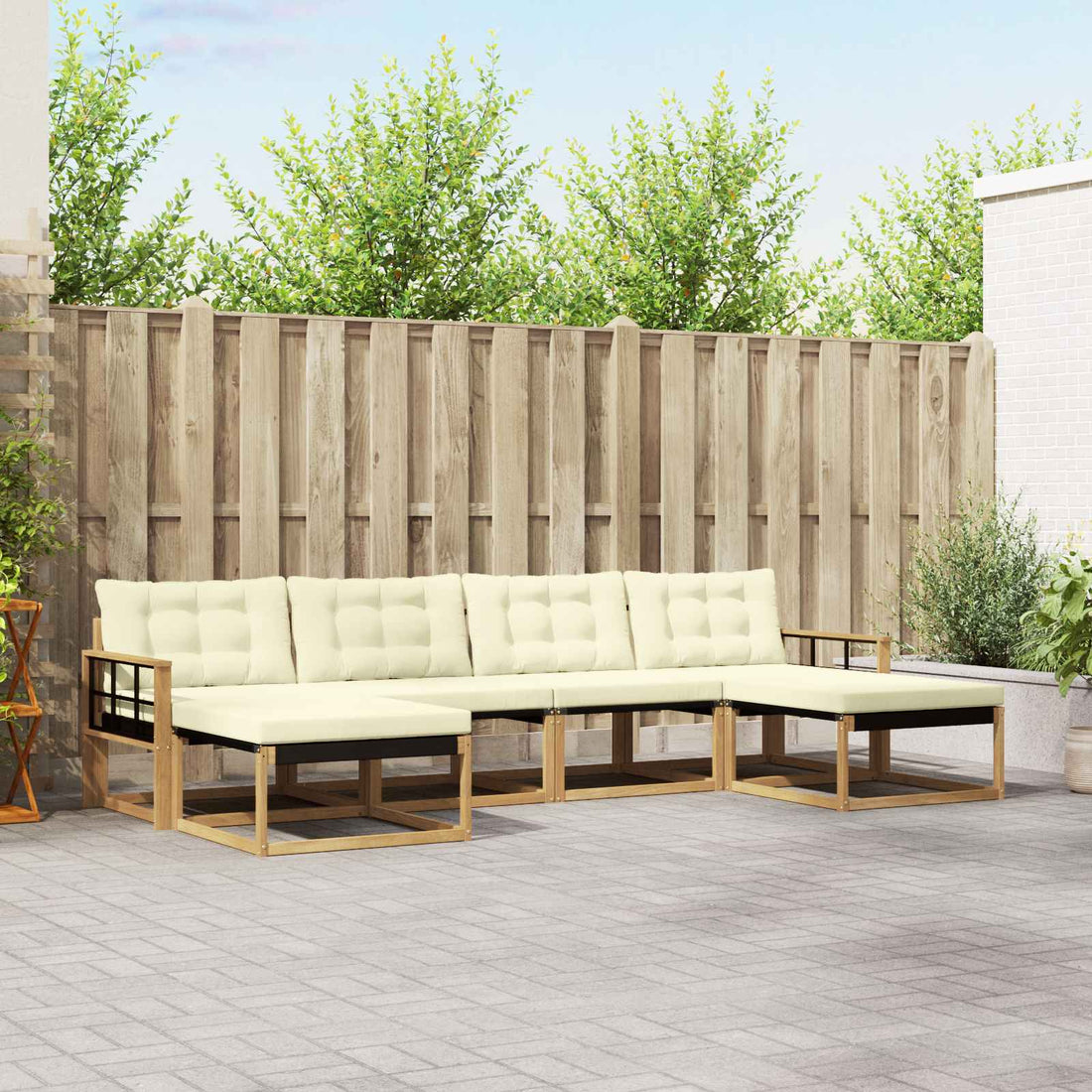 vidaXL Conjunto de sofás de exterior 6 uds. Blanco y Crema