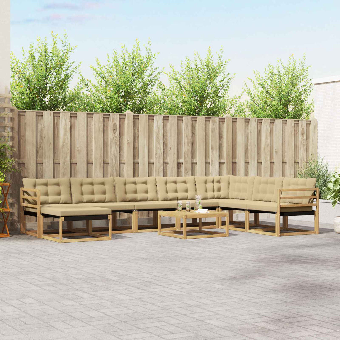 vidaXL Conjunto de sofás de exterior 9 uds. y Beige