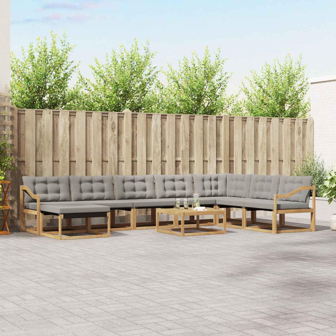 vidaXL Conjunto de sofás de exterior 9 uds. Blanco y Gris Claro