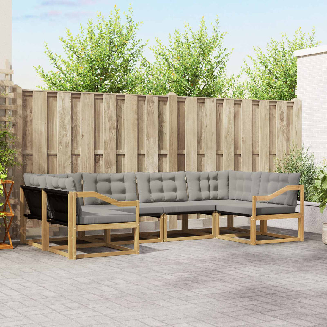 vidaXL Conjunto de sofás de exterior 6 uds. Blanco y Gris Claro