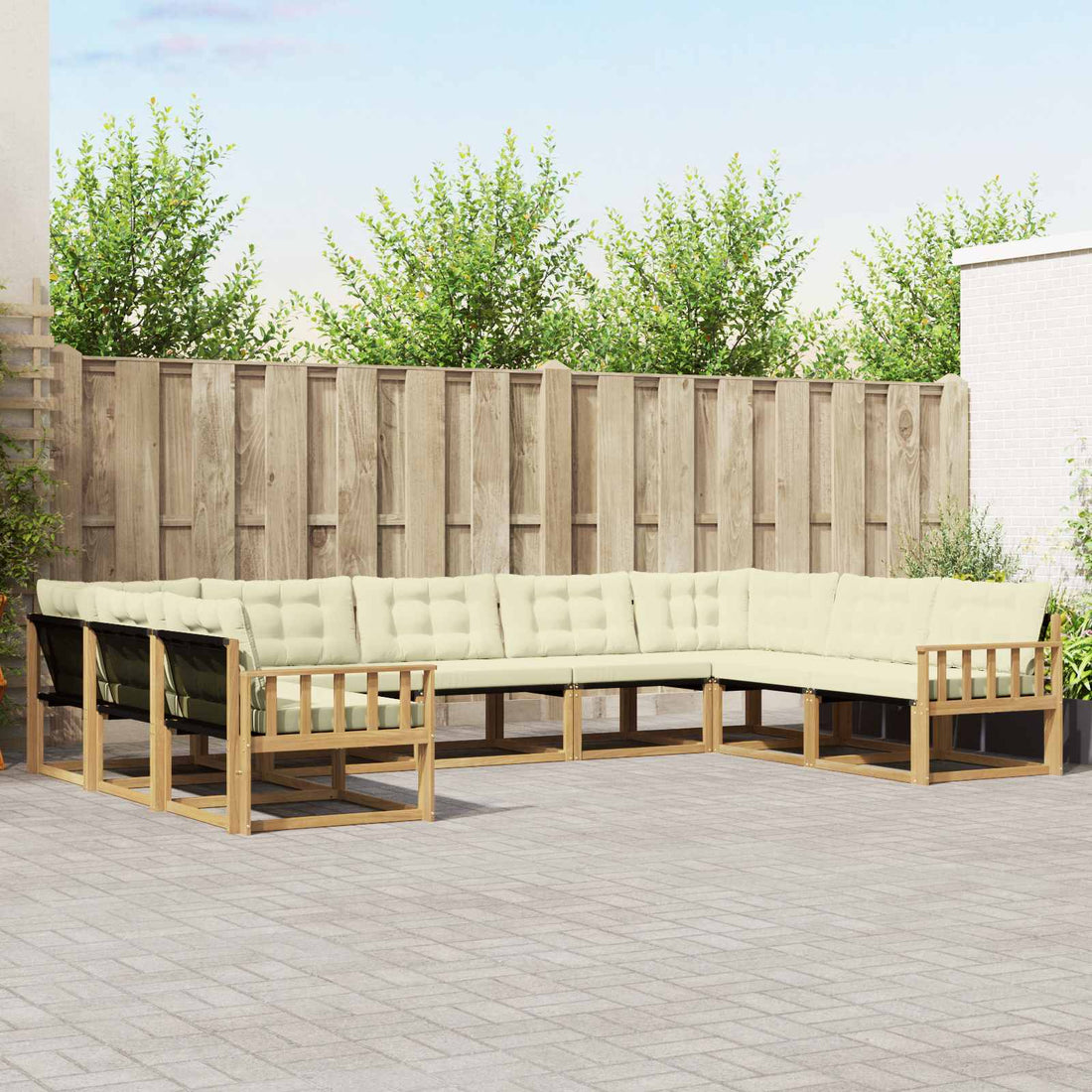 vidaXL Conjunto de sofás de exterior 9 uds. Blanco y Crema