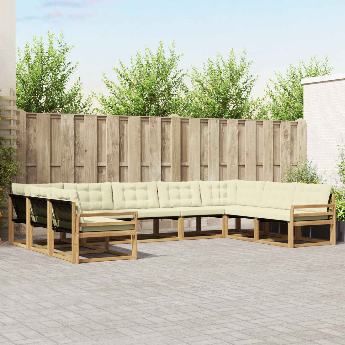 vidaXL Conjunto de sofás de exterior 9 uds. Blanco y Crema