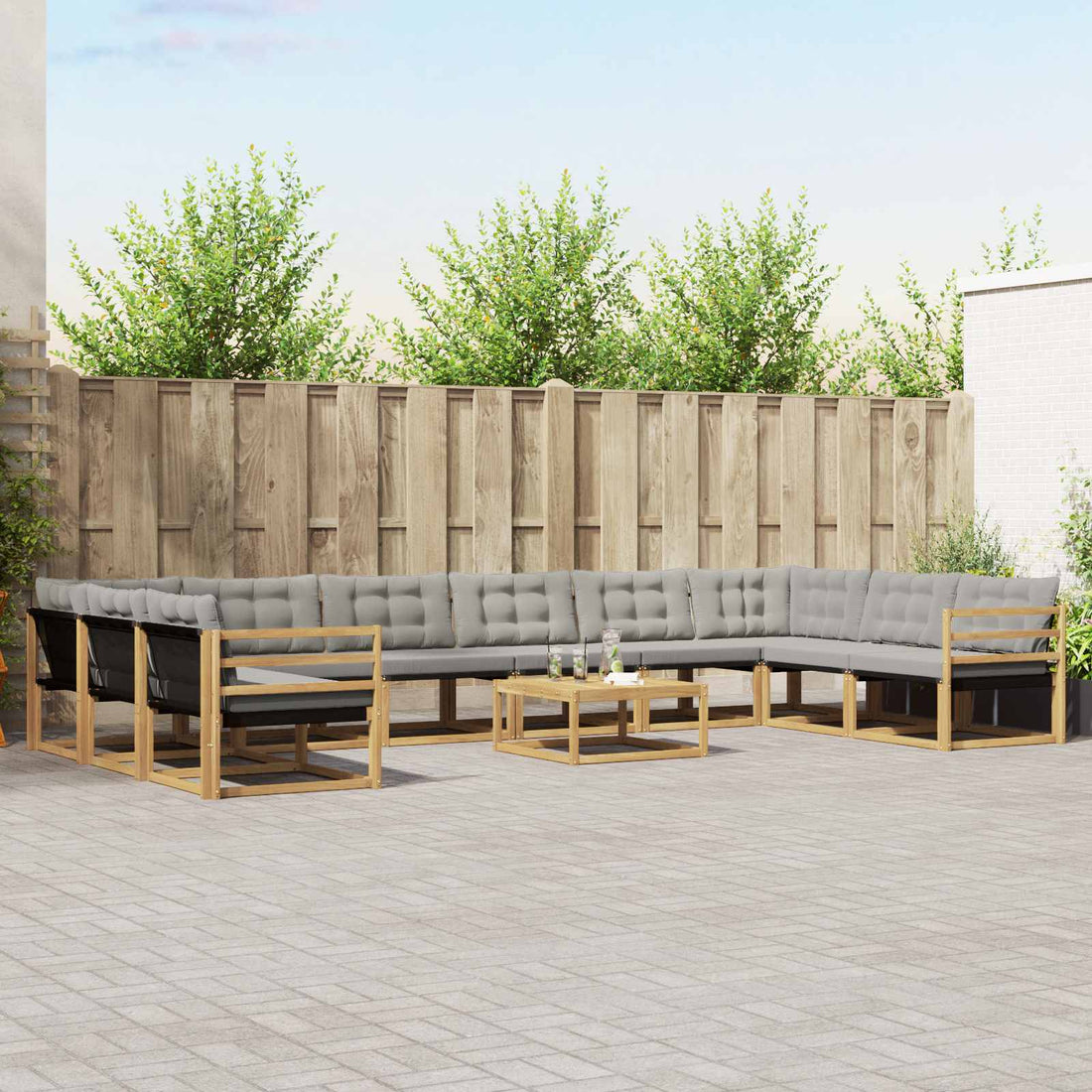 vidaXL Conjunto de sofás de exterior 11 uds. Blanco y Gris Claro