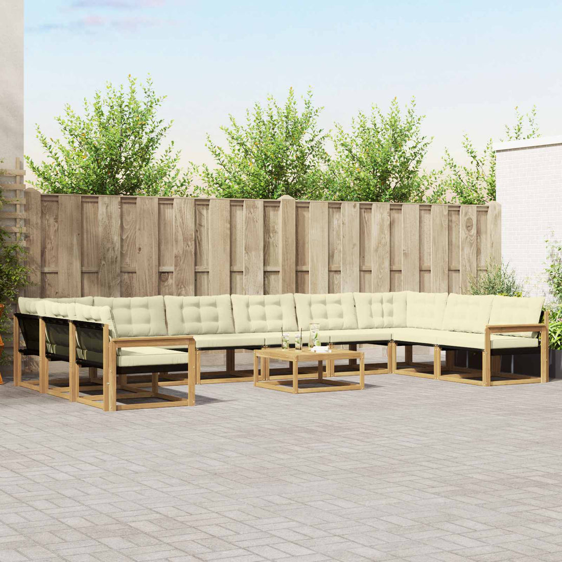 vidaXL Conjunto de sofás de exterior 11 uds. Blanco y Crema