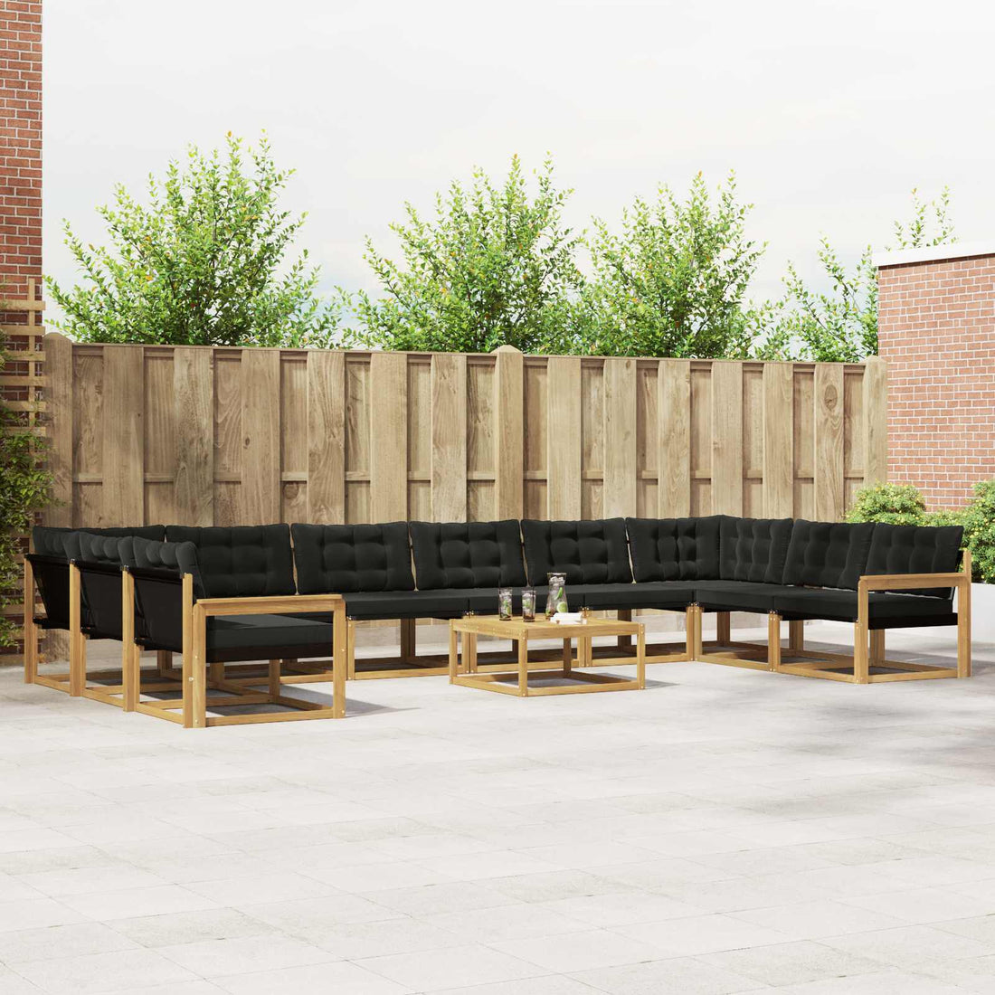 vidaXL Conjunto de sofás de exterior 11 uds. Blanco y Negro