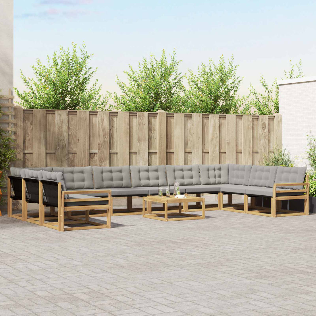 vidaXL Conjunto de sofás de exterior 11 uds. Blanco y Gris Claro
