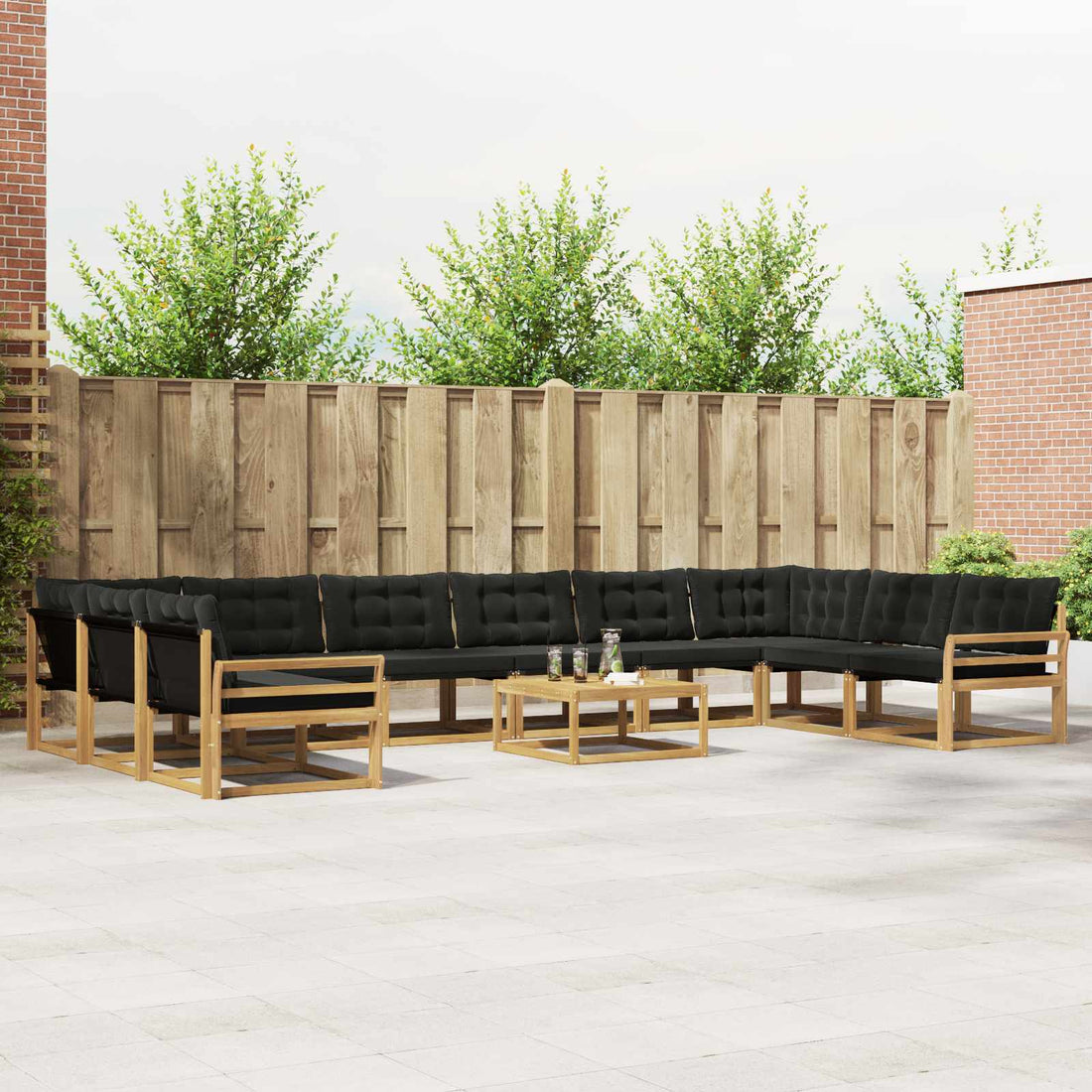 vidaXL Conjunto de sofás de exterior 11 uds. Blanco y Negro