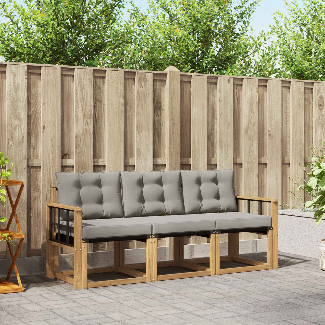 vidaXL Conjunto de sofás de exterior 3 uds. Blanco y Gris Claro