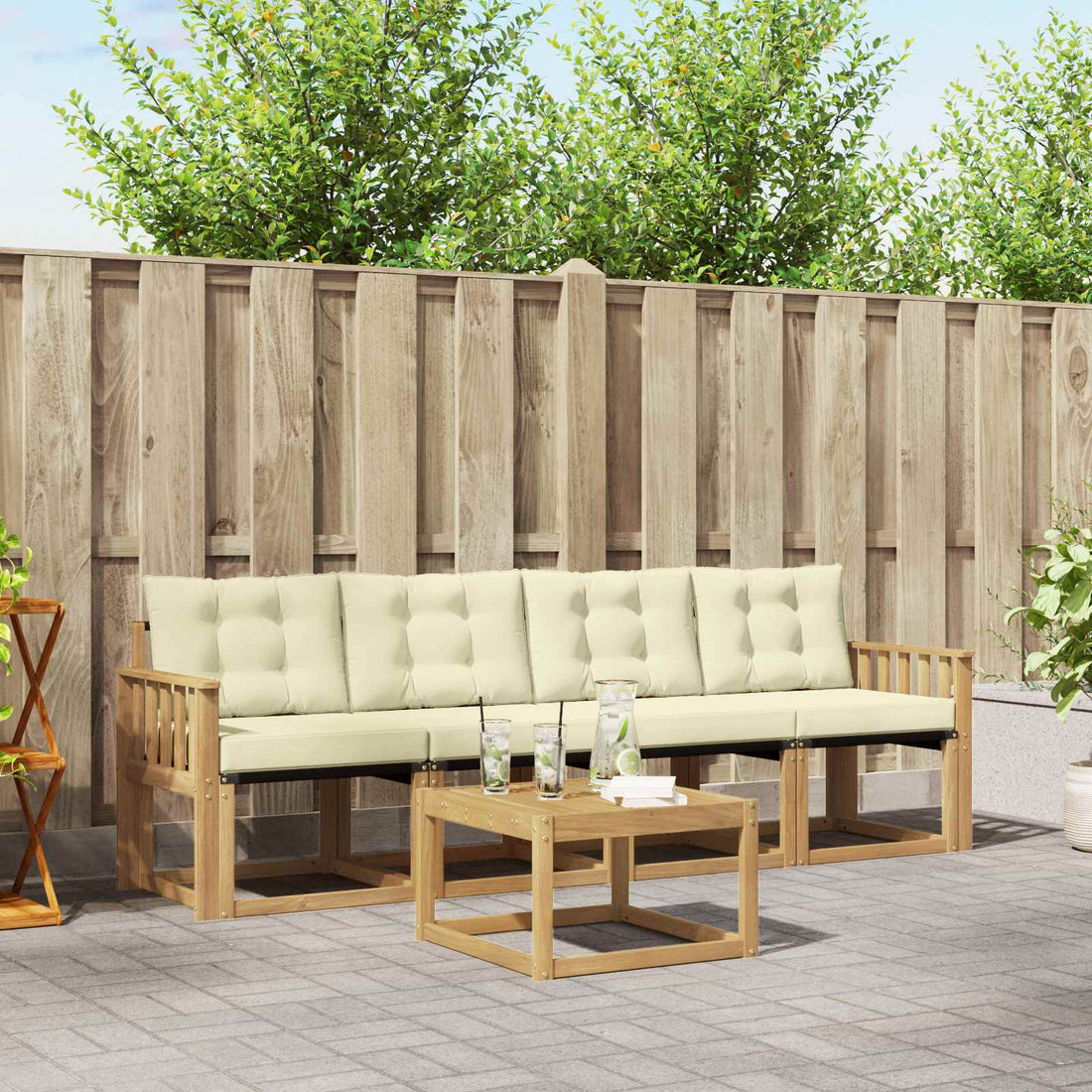 vidaXL Conjunto de sofás de exterior 5 uds. Blanco y Crema