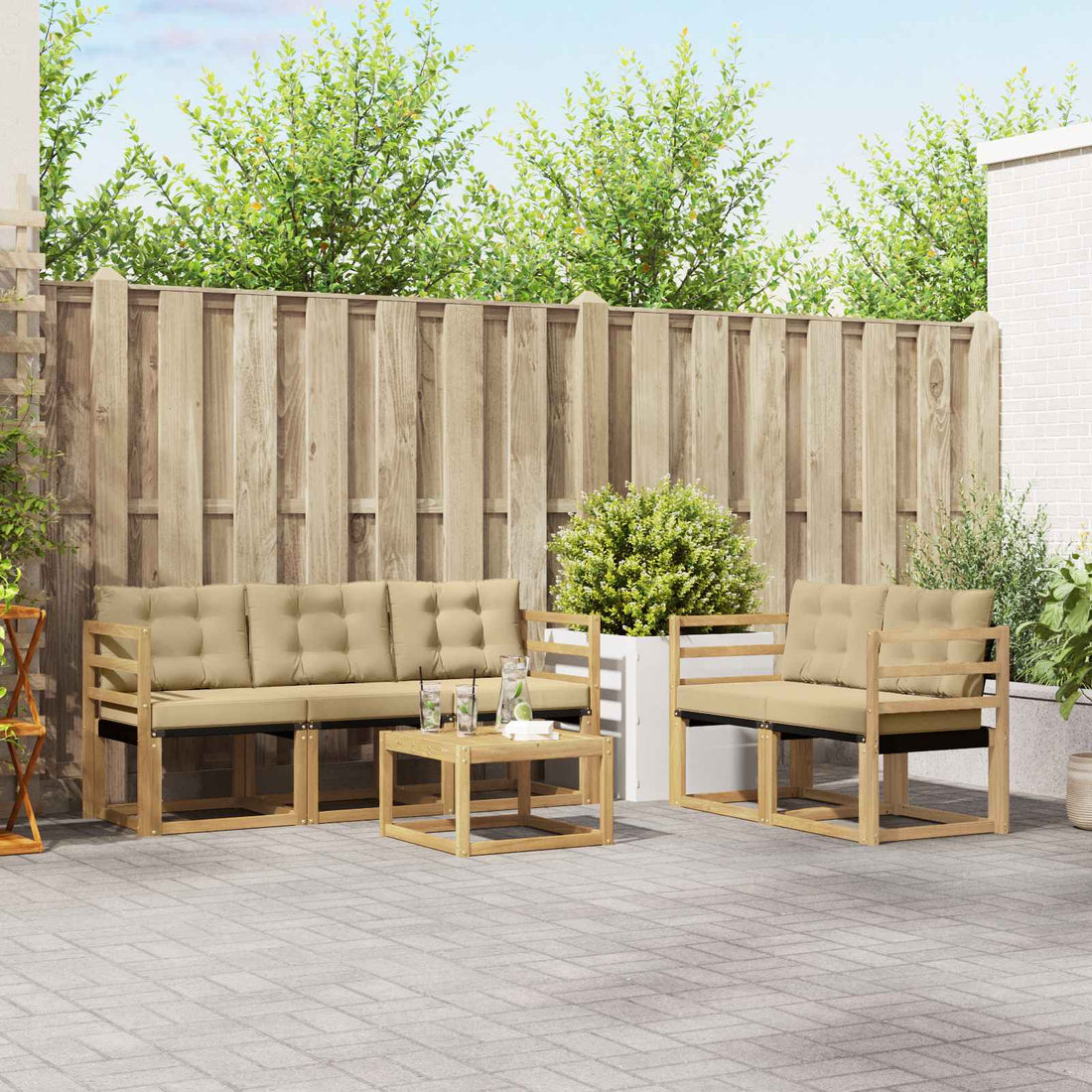 vidaXL Conjunto de sofás de exterior 6 uds. y Beige