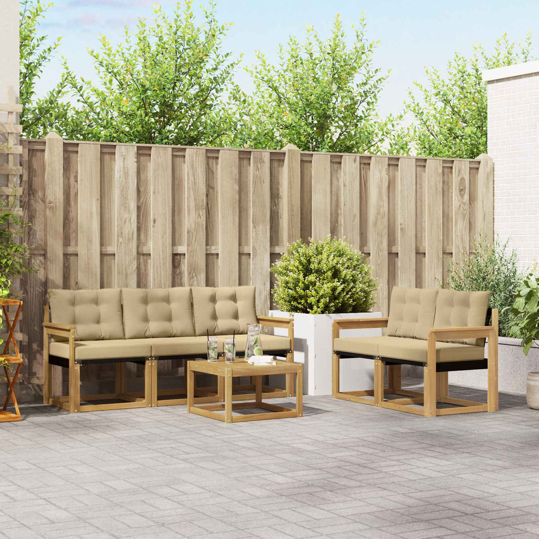 vidaXL Conjunto de sofás de exterior 6 uds. y Beige