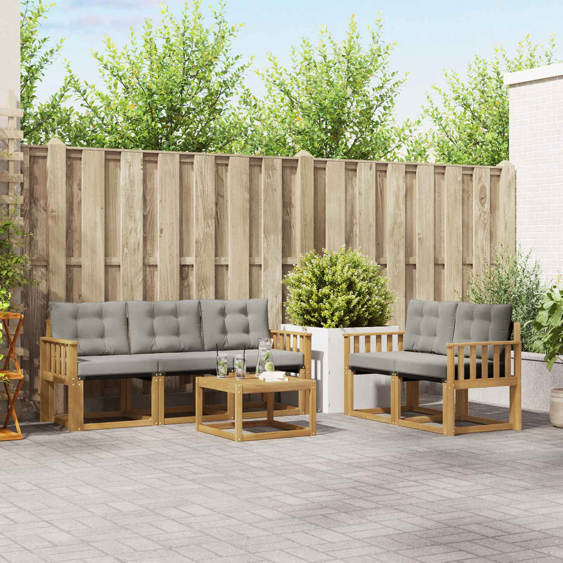 vidaXL Conjunto de sofás de exterior 6 uds. Blanco y Gris Claro