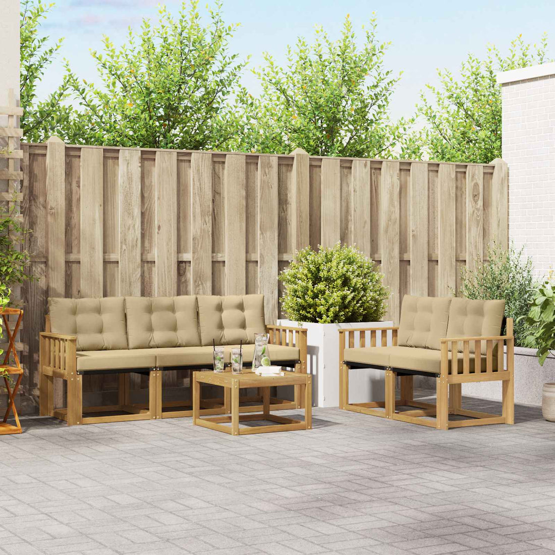 vidaXL Conjunto de sofás de exterior 6 uds. y Beige