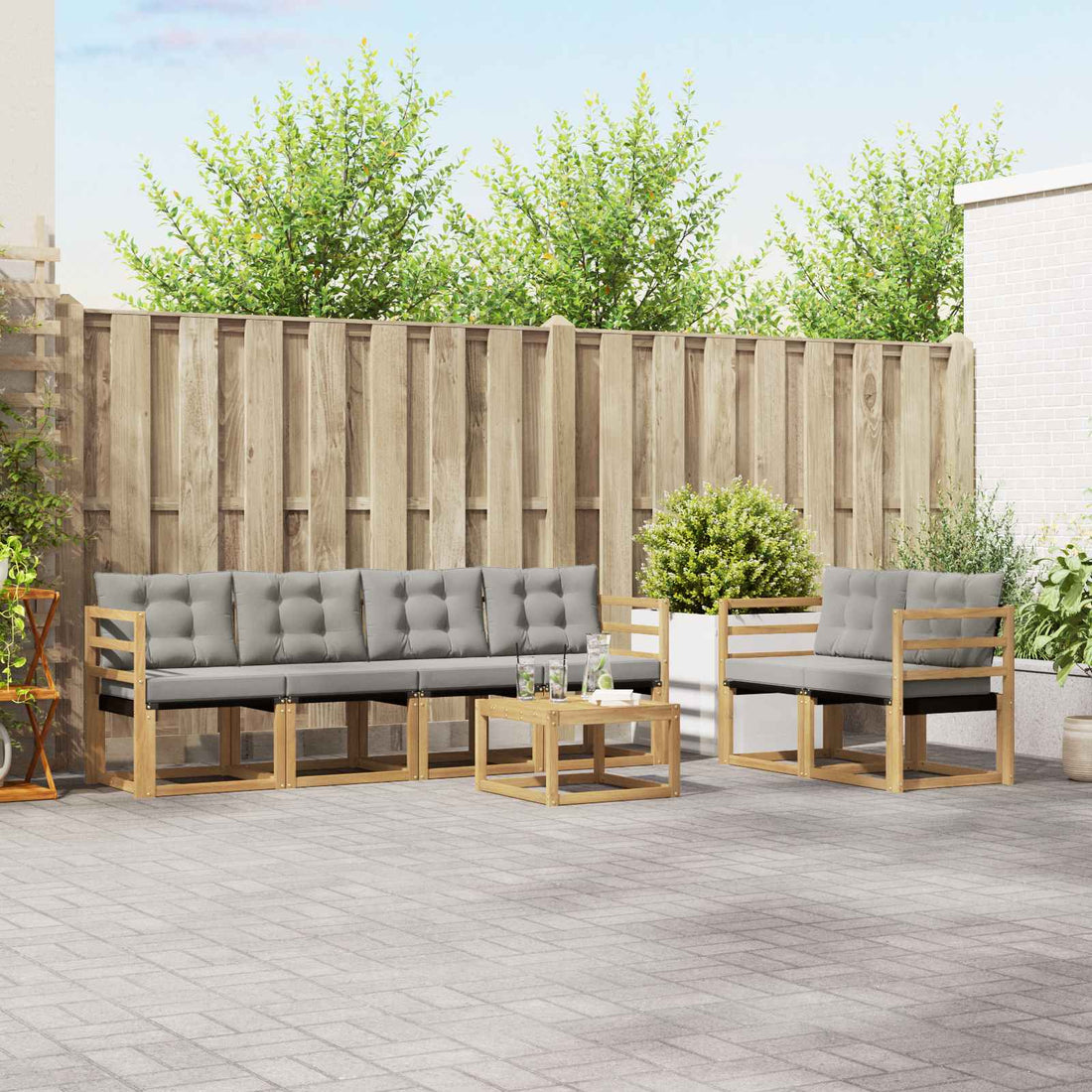 vidaXL Conjunto de sofás de exterior 7 uds. Blanco y Gris Claro