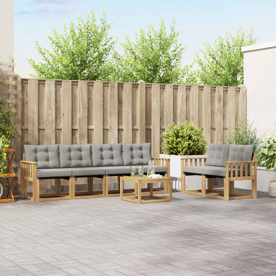 vidaXL Conjunto de sofás de exterior 7 uds. Blanco y Gris Claro