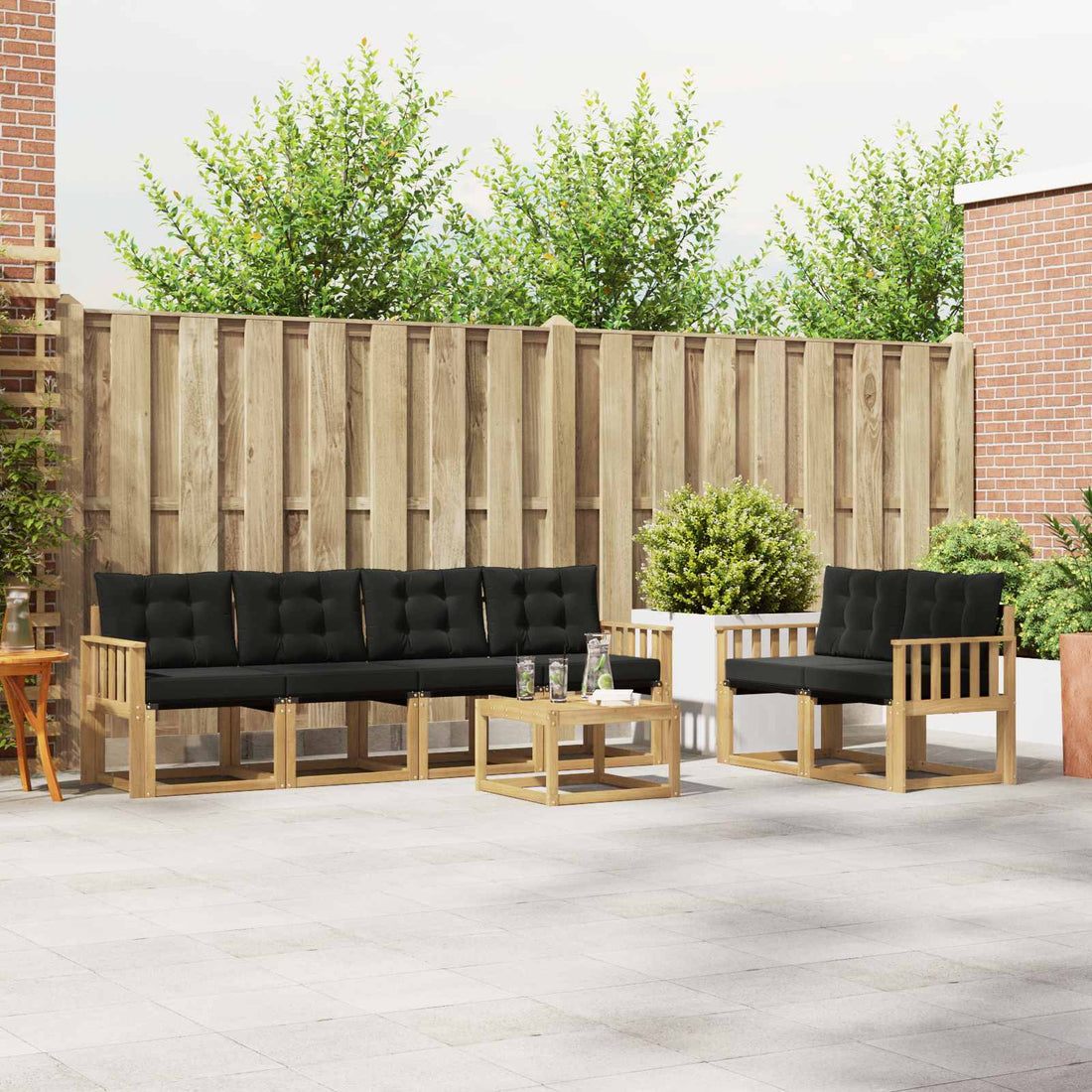 vidaXL Conjunto de sofás de exterior 7 uds. Blanco y Negro
