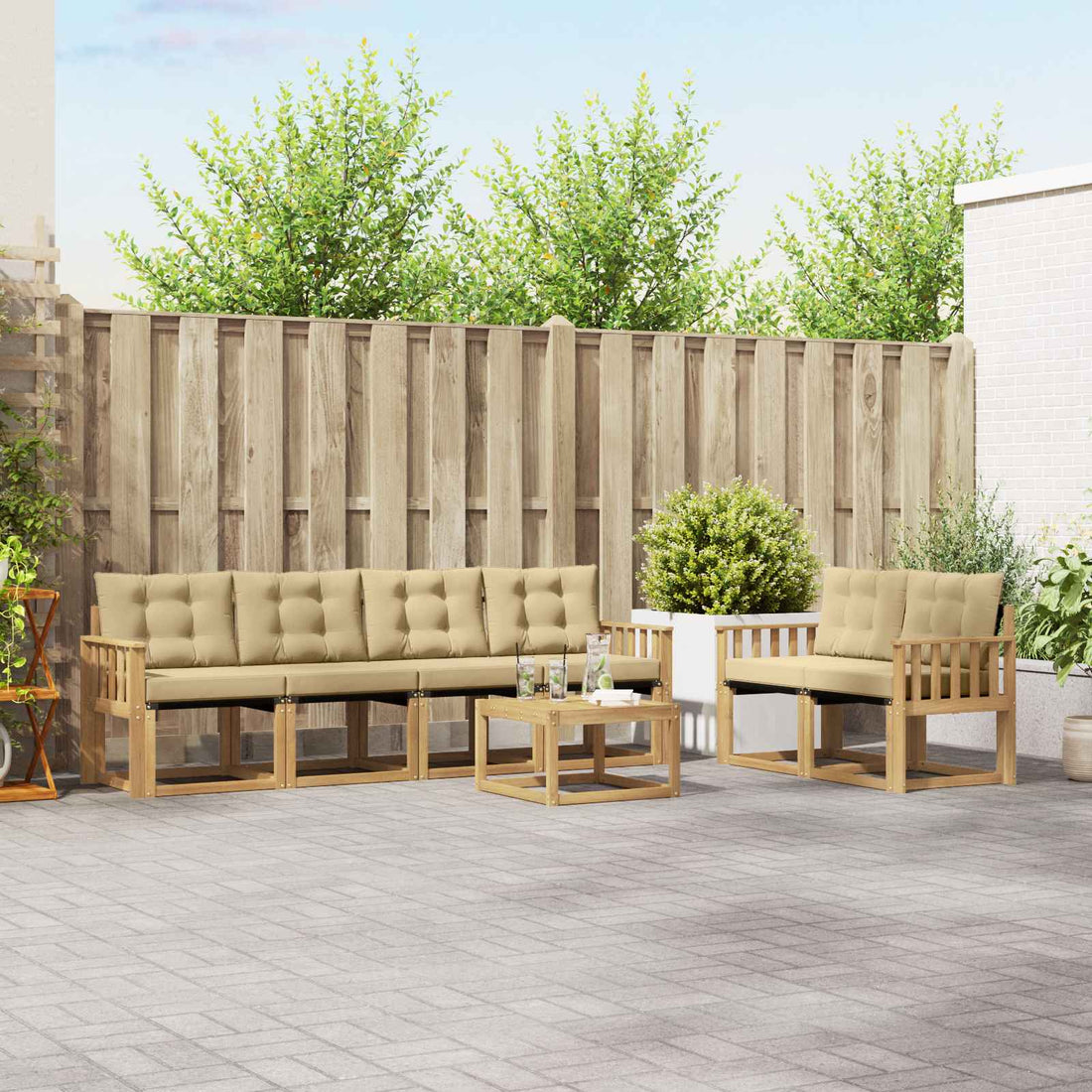 vidaXL Conjunto de sofás de exterior 7 uds. y Beige