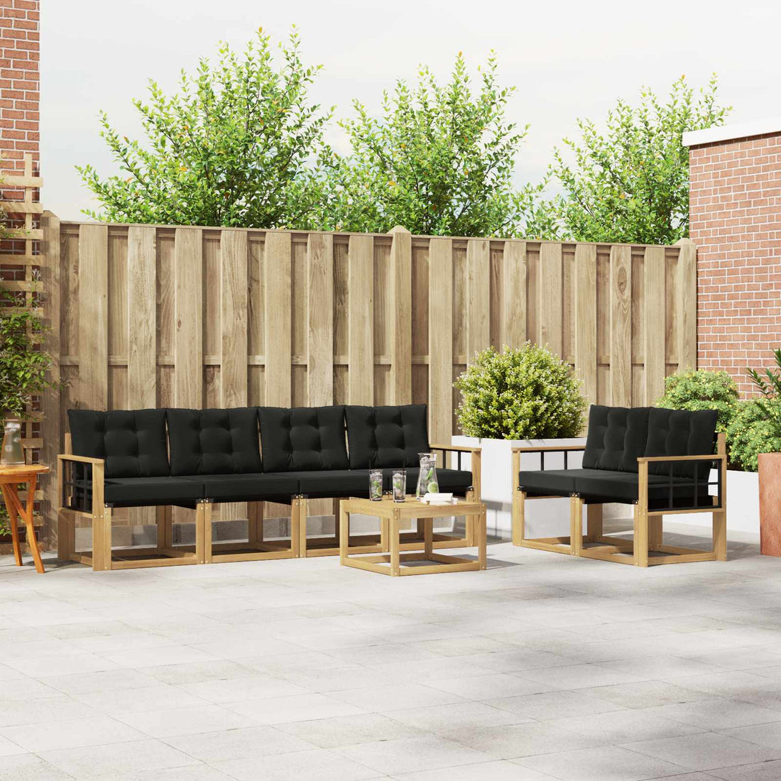 vidaXL Conjunto de sofás de exterior 7 uds. Blanco y Negro