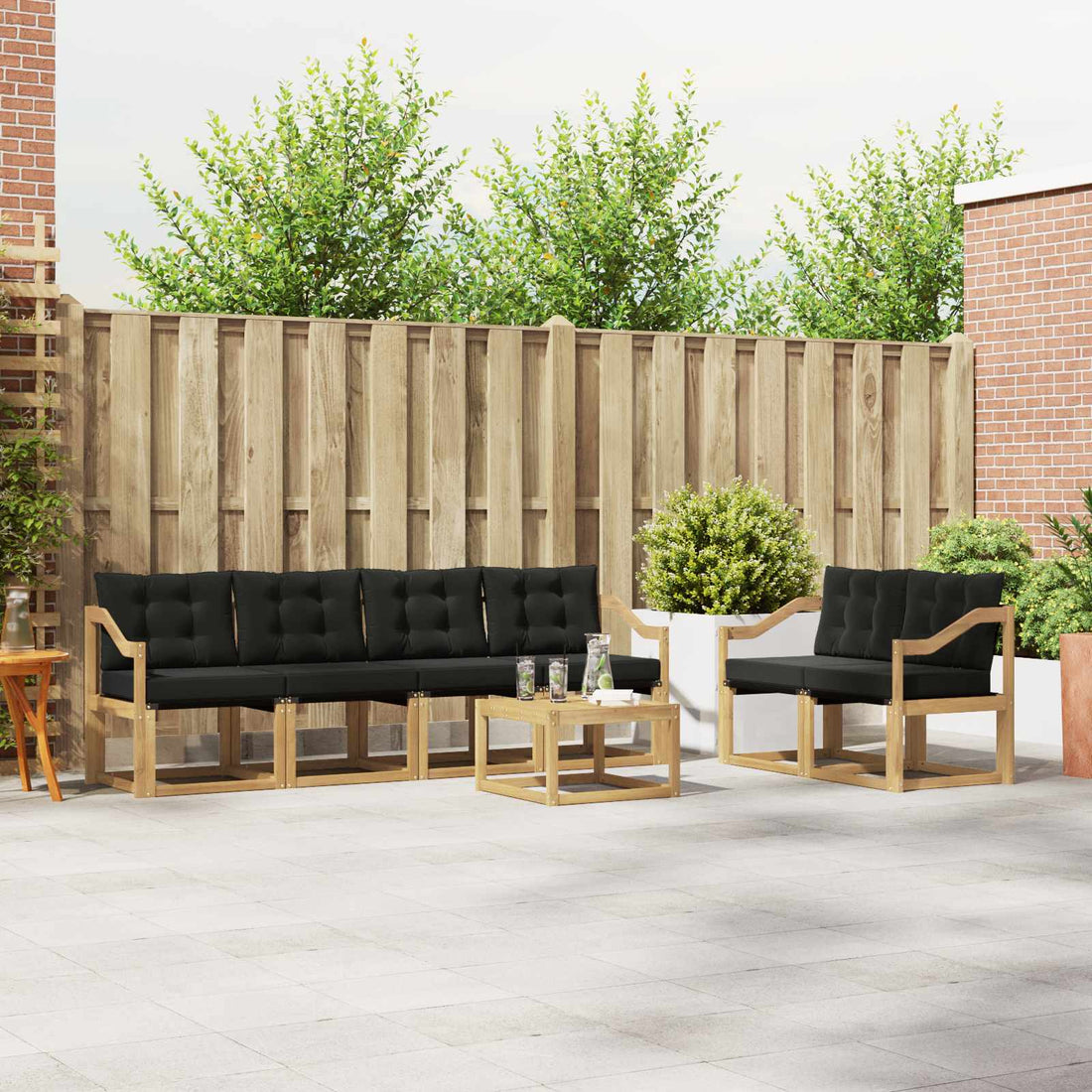 vidaXL Conjunto de sofás de exterior 7 uds. Blanco y Negro