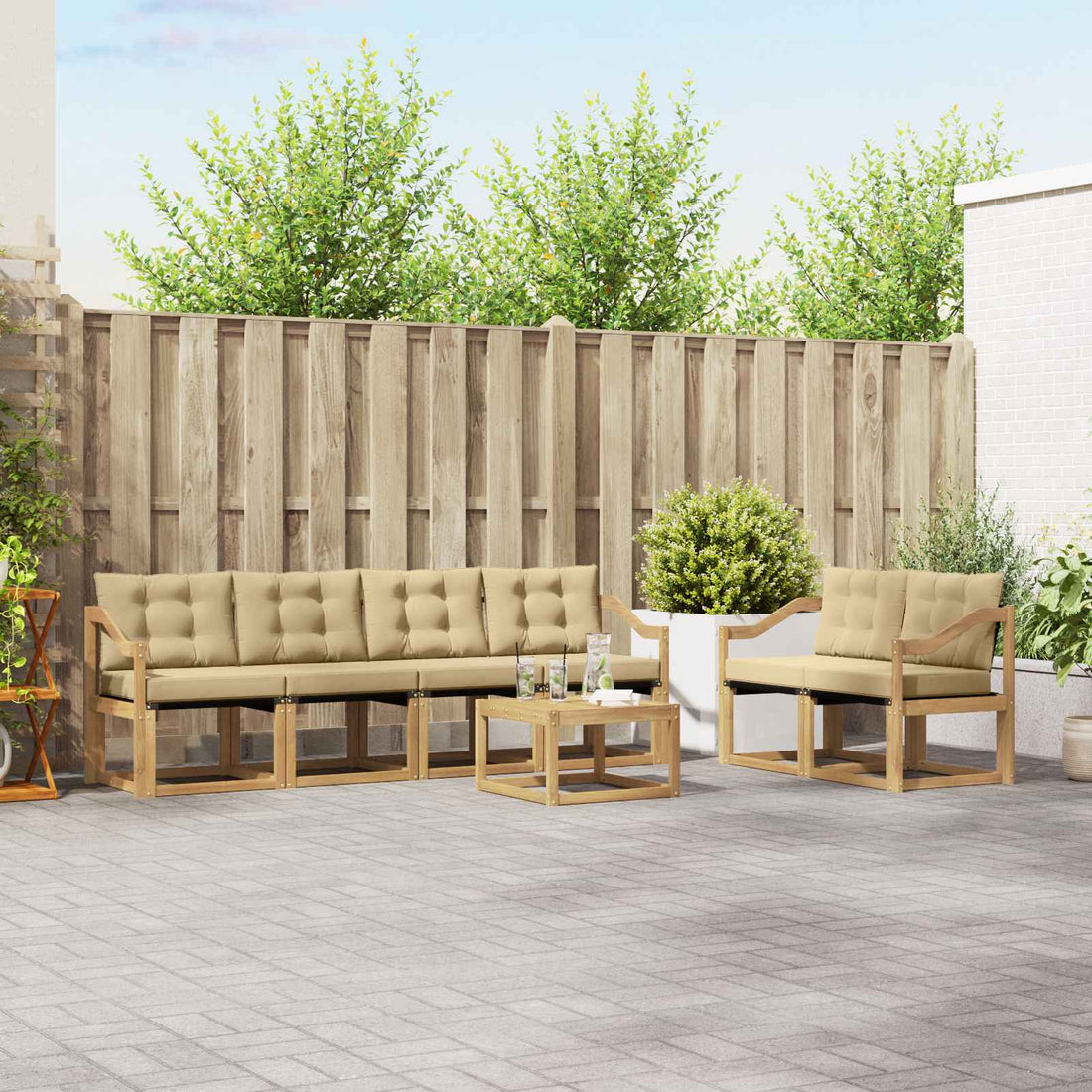 vidaXL Conjunto de sofás de exterior 7 uds. y Beige