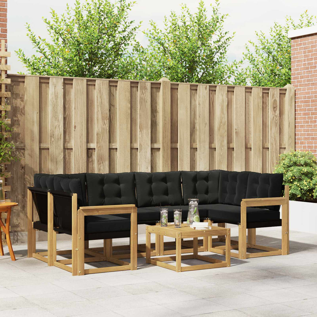 vidaXL Conjunto de sofás de exterior 7 uds. Blanco y Negro