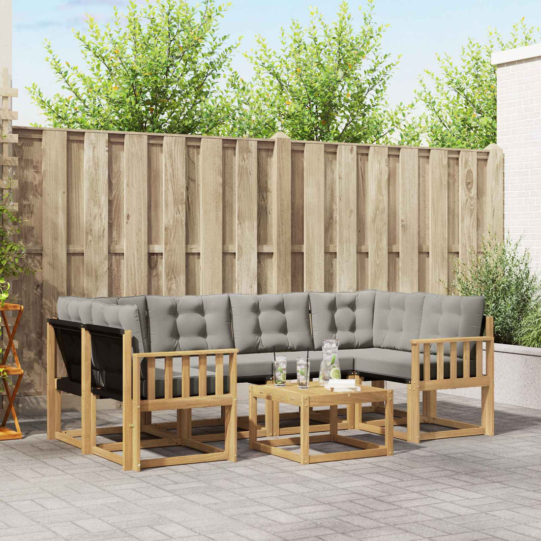 vidaXL Conjunto de sofás de exterior 7 uds. Blanco y Gris Claro