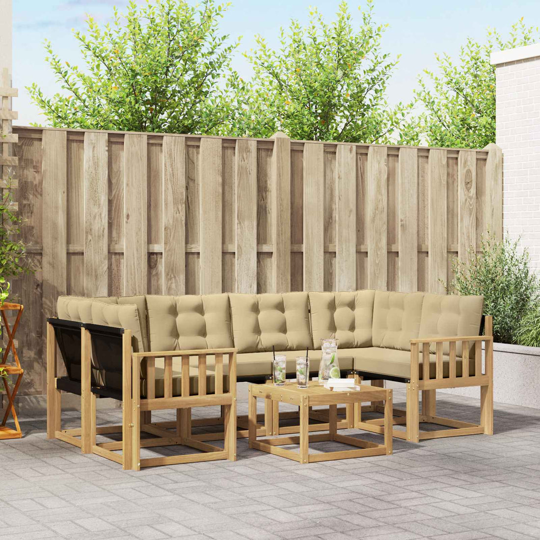 vidaXL Conjunto de sofás de exterior 7 uds. y Beige