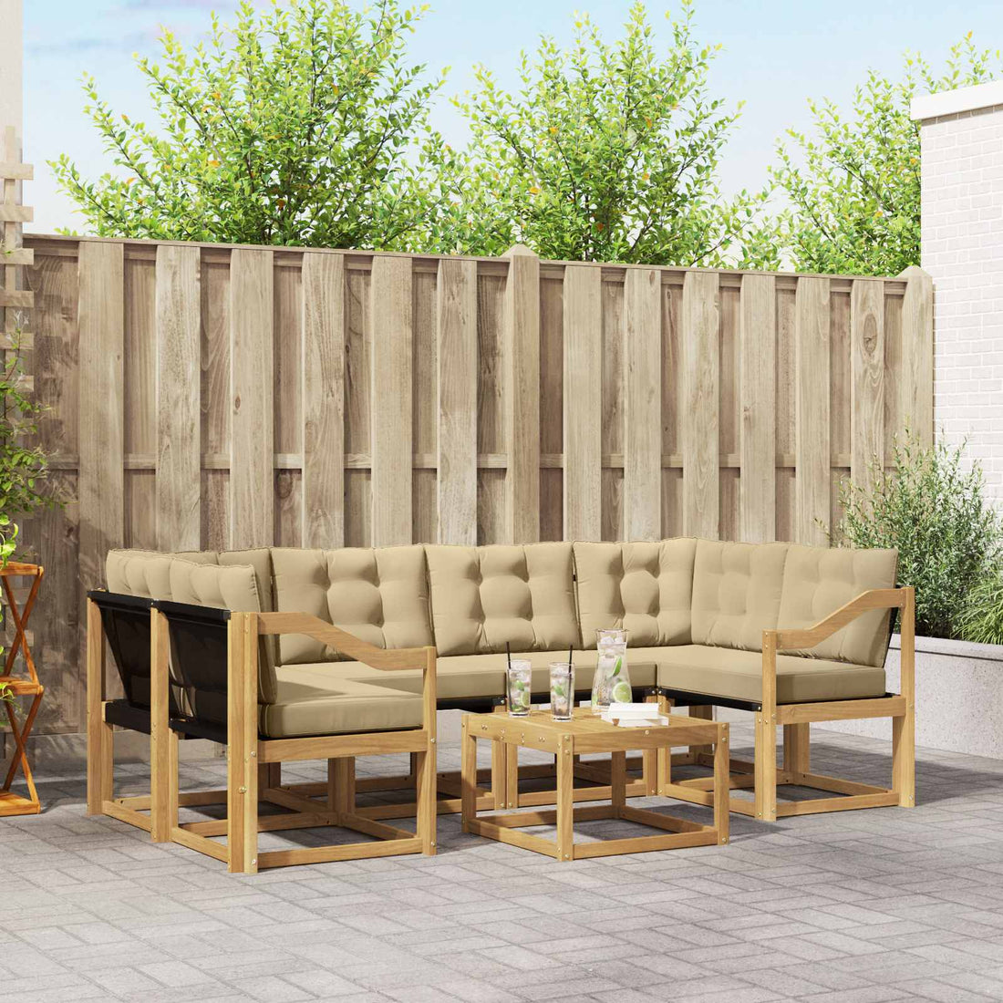 vidaXL Conjunto de sofás de exterior 7 uds. y Beige