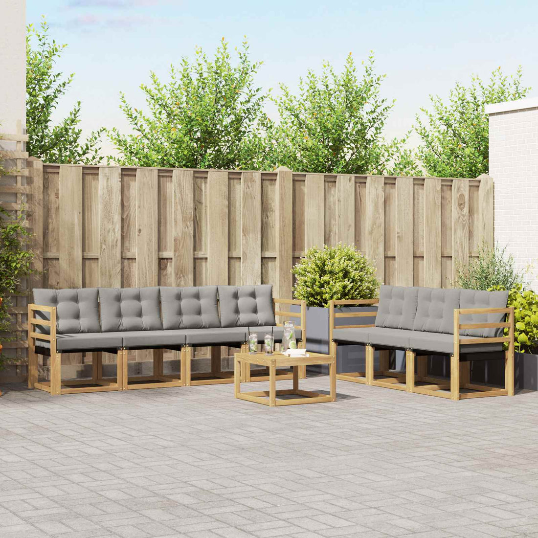 vidaXL Conjunto de sofás de exterior 8 uds. Blanco y Gris Claro