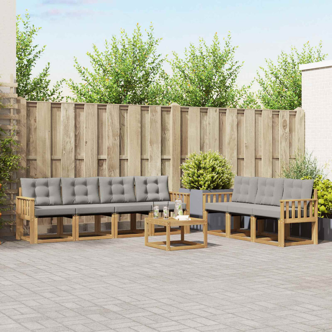 vidaXL Conjunto de sofás de exterior 8 uds. Blanco y Gris Claro