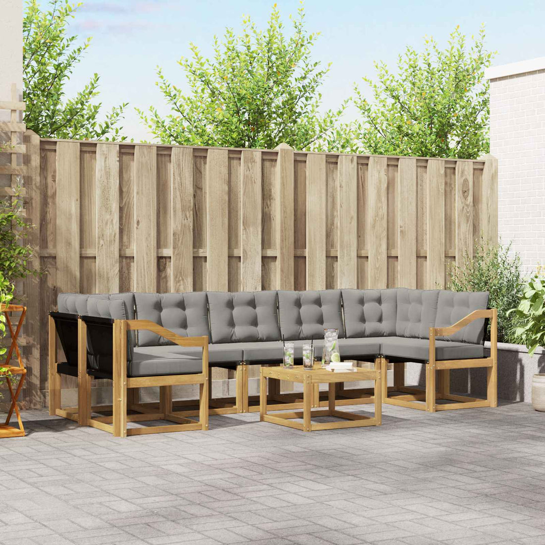 vidaXL Conjunto de sofás de exterior 8 uds. Blanco y Gris Claro