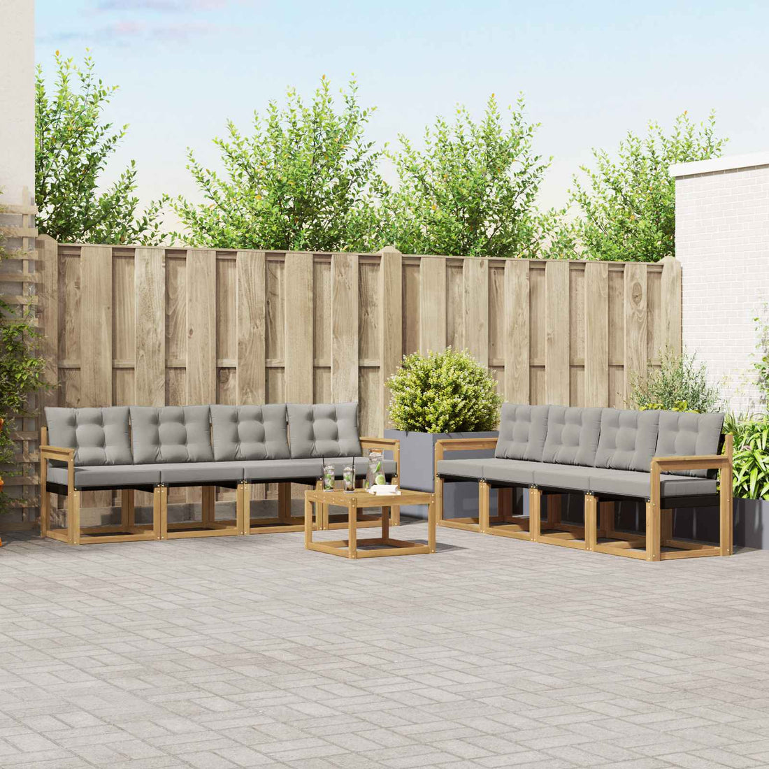 vidaXL Conjunto de sofás de exterior 9 uds. Blanco y Gris Claro