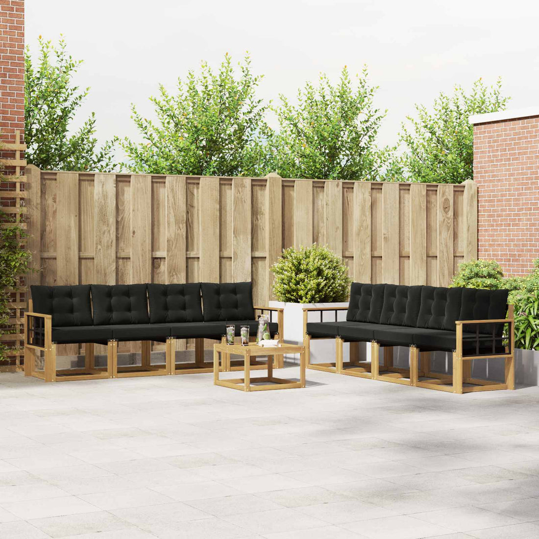 vidaXL Conjunto de sofás de exterior 9 uds. Blanco y Negro