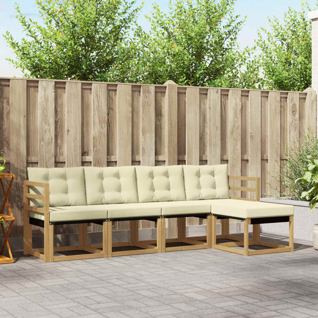 vidaXL Conjunto de sofás de exterior 5 uds. Blanco y Crema