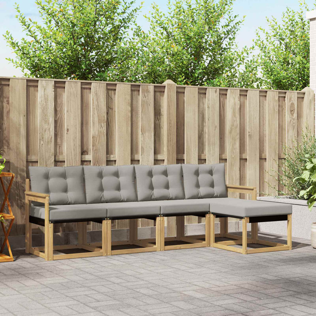 vidaXL Conjunto de sofás de exterior 5 uds. Blanco y Gris Claro