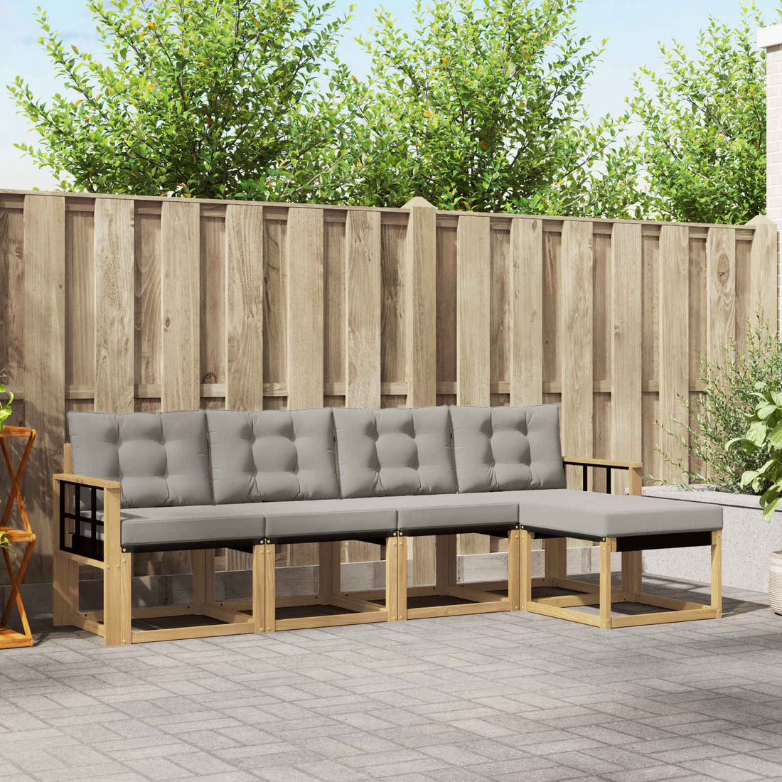 vidaXL Conjunto de sofás de exterior 5 uds. Blanco y Gris Claro