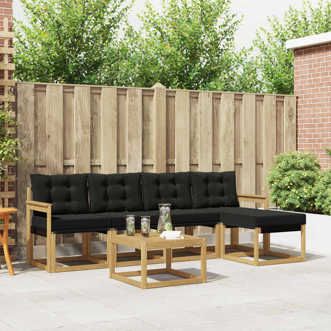 vidaXL Conjunto de sofás de exterior 6 uds. Blanco y Negro