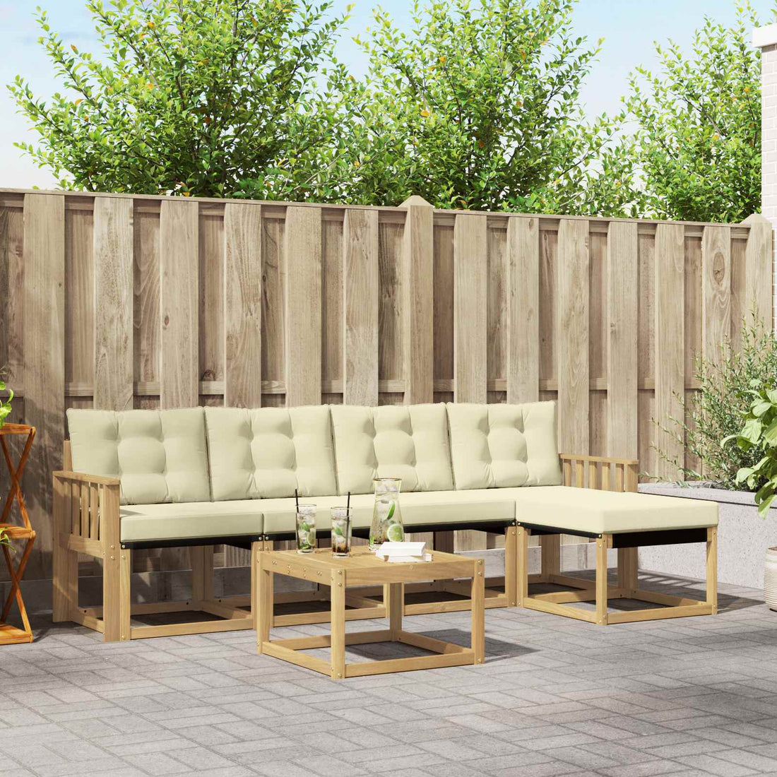 vidaXL Conjunto de sofás de exterior 6 uds. Blanco y Crema