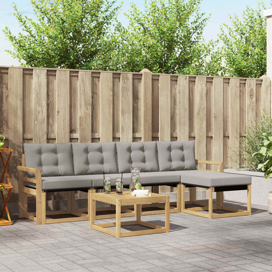 vidaXL Conjunto de sofás de exterior 6 uds. Blanco y Gris Claro