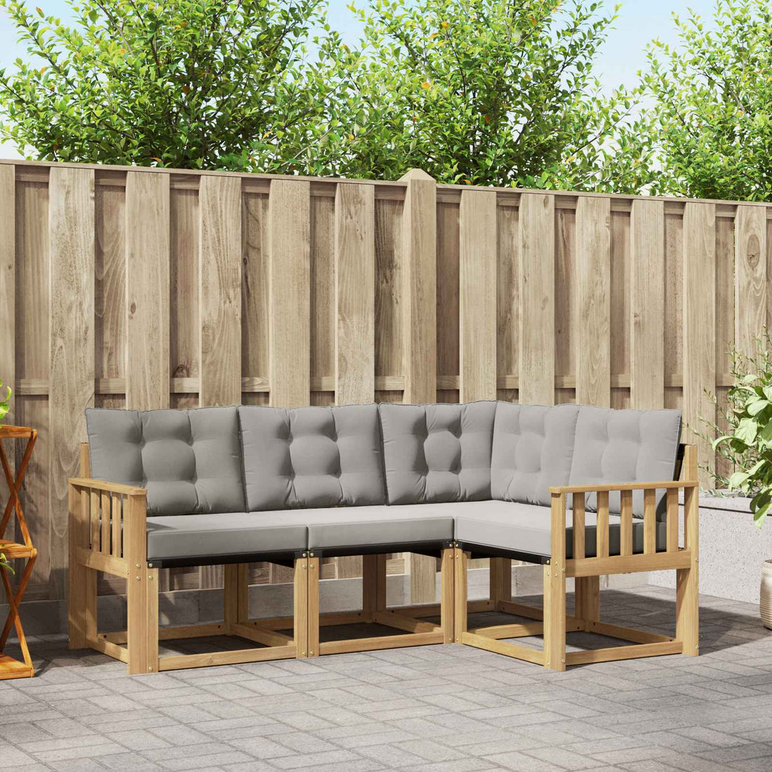 vidaXL Conjunto de sofás de exterior 4 uds. Blanco y Gris Claro